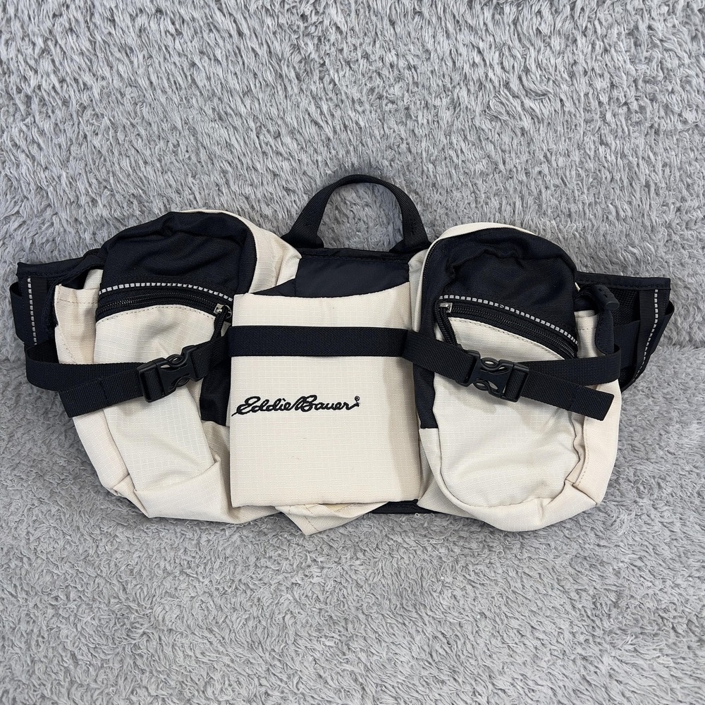 Eddie Bauer Hydration Bag Large Black White‎ Canvas Outdoor Fanny Pack Hiking